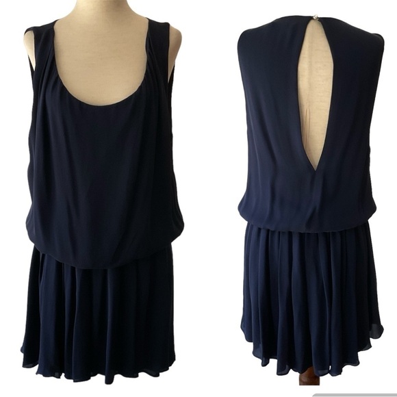 Alice + Olivia Silk Sleeveless Midi Dress Keyhole Back in Navy Size S/P - Picture 1 of 14